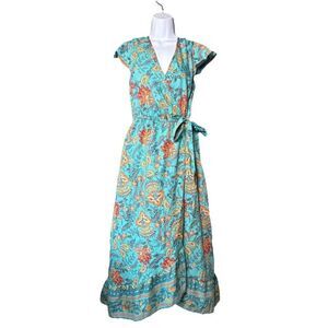 Band of the Free Floral Surplice Neckline Wrap Maxi Dress Women’s Size Medium